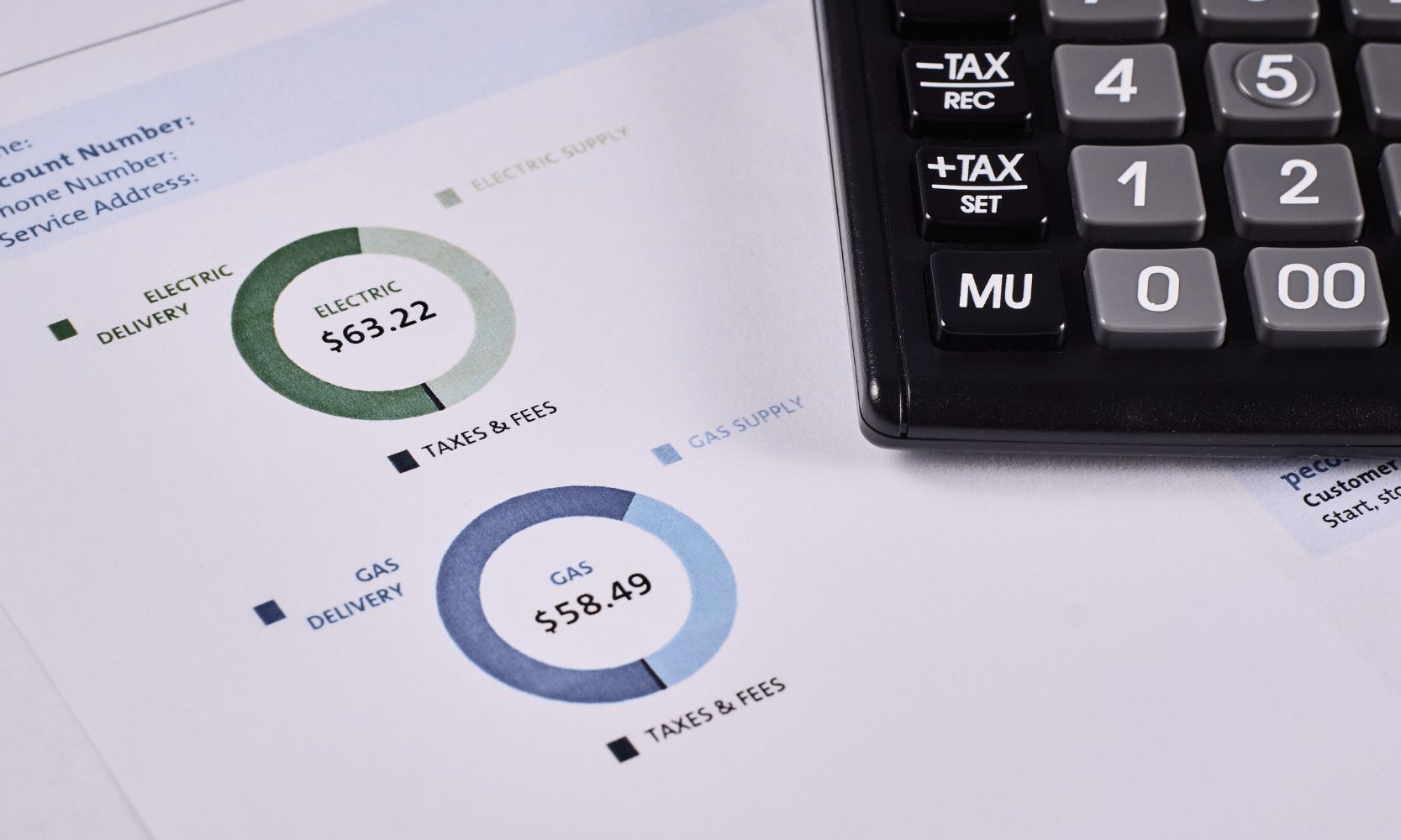 Image of a utility bill breakdown with a calculator