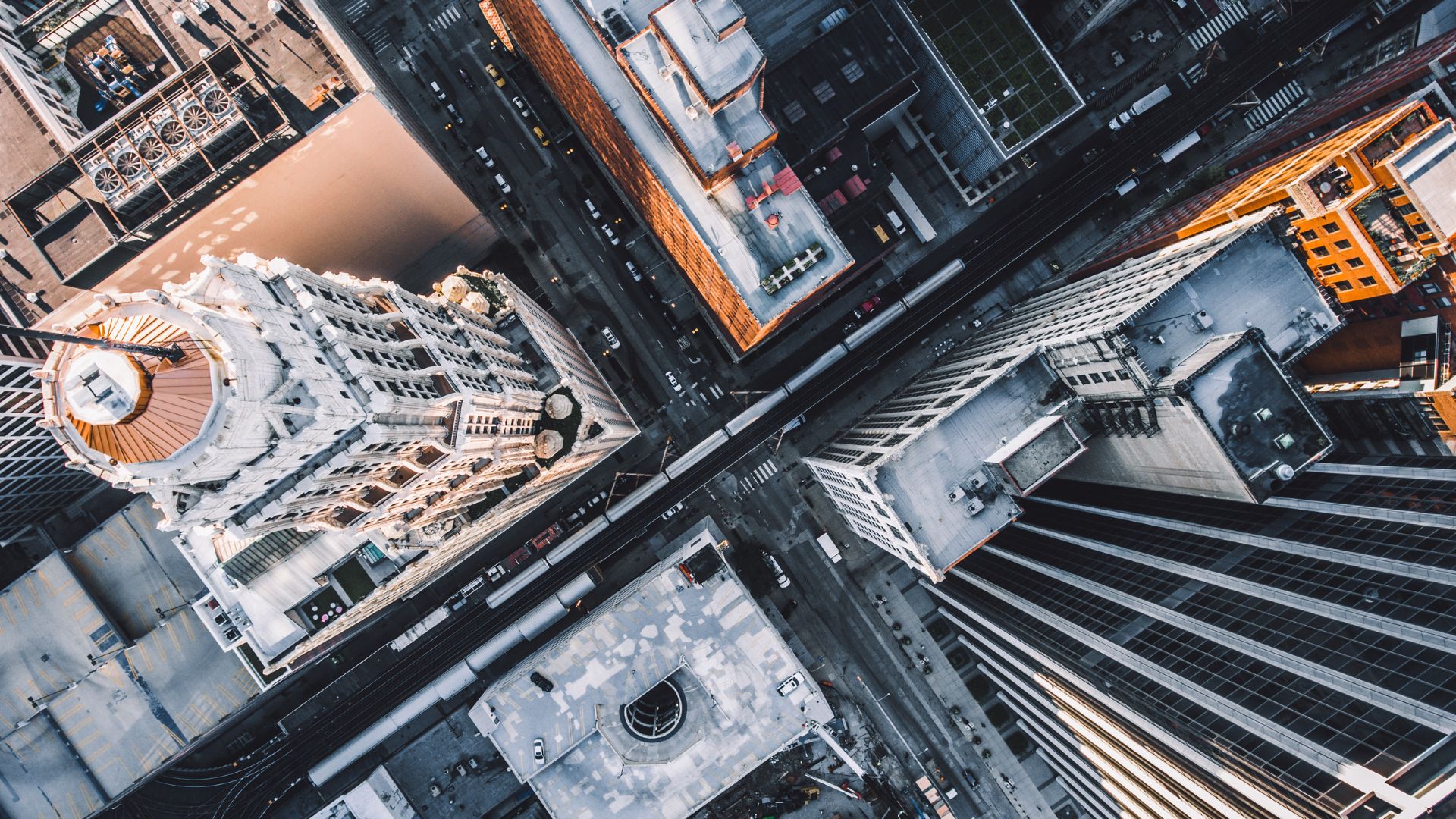 Aerial image of a large intersection in Chicago