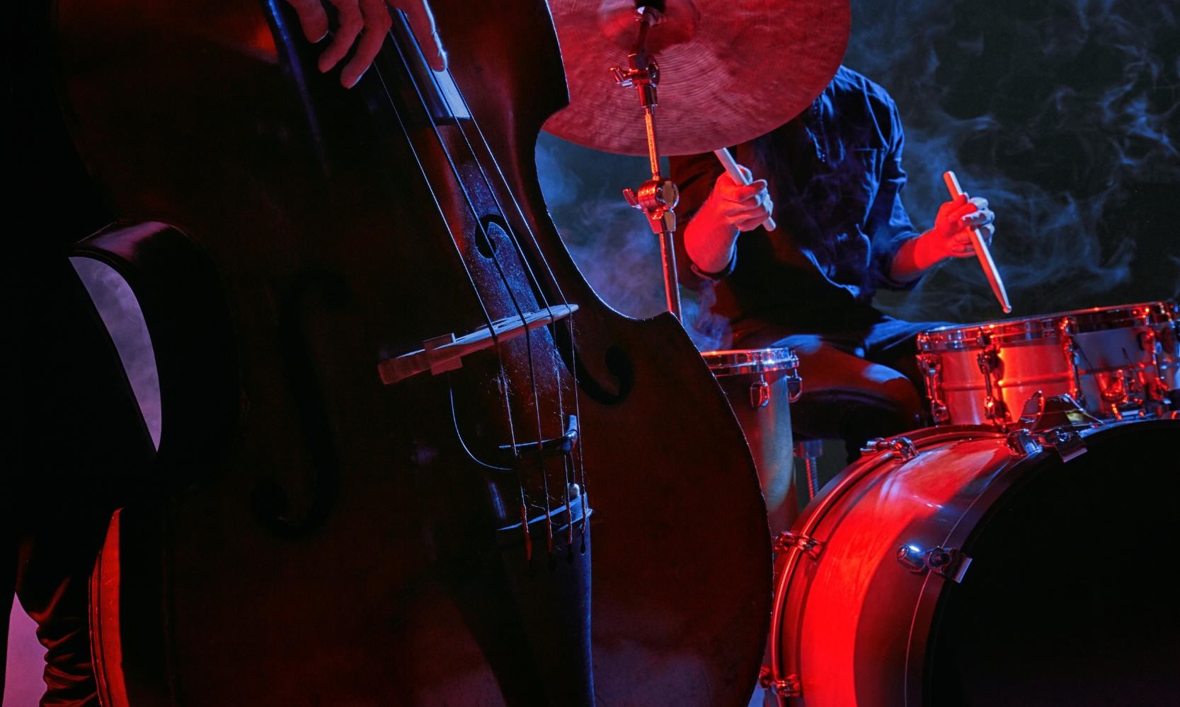 A close up image of a jazz band performing live