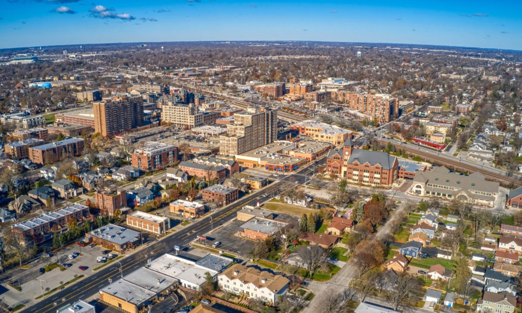 Bird's eye view image of Downtown Arlington Heights, IL