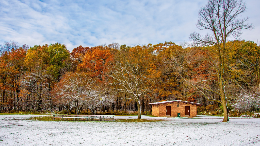 Wideshot image of the Ned Brown Preserve during winter in Arlington Heights, IL