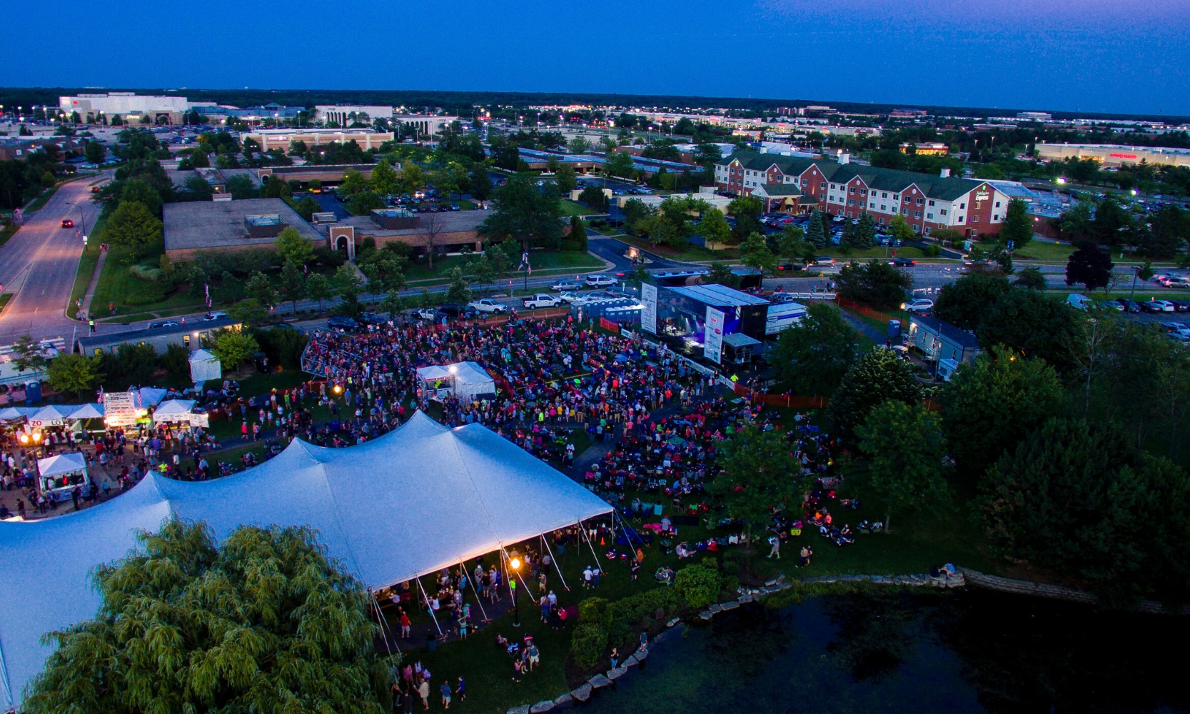 Drone aerial view image of the Vernon Hills Days event in Vernon Hills, IL