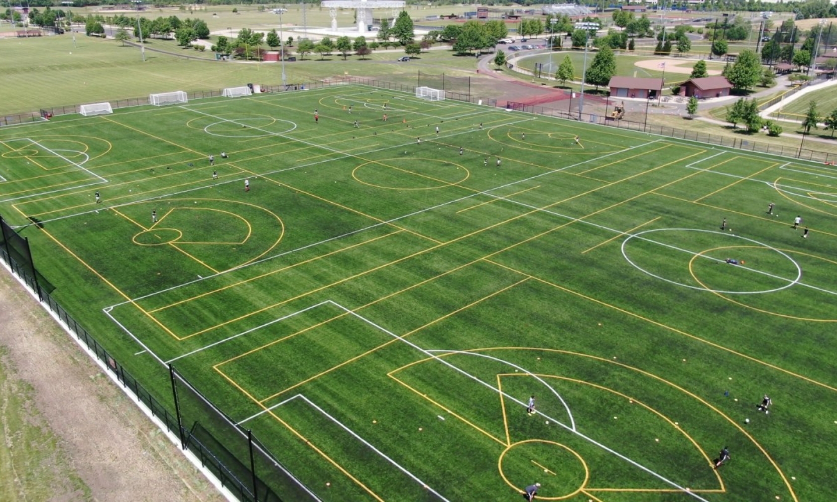 Aerial drone view image of the Vernon Hills Athletic Complex in Vernon Hills, IL