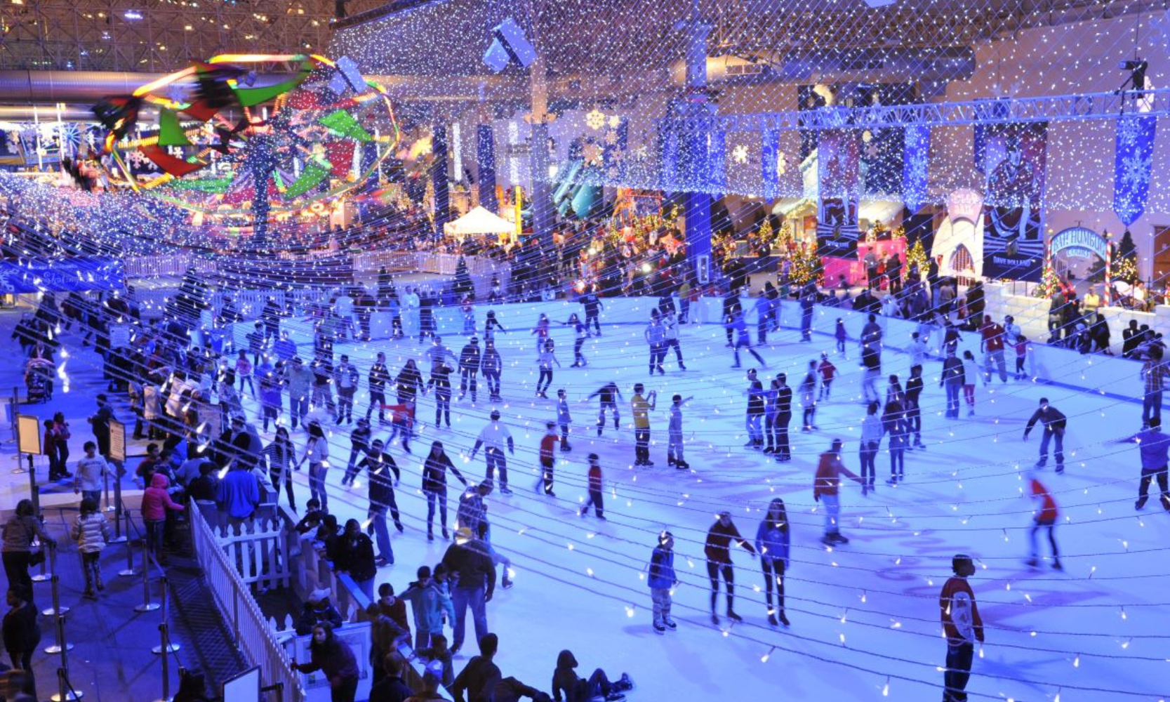 Top view image of people ice skating at Navy Pier's Winter Wonderfest