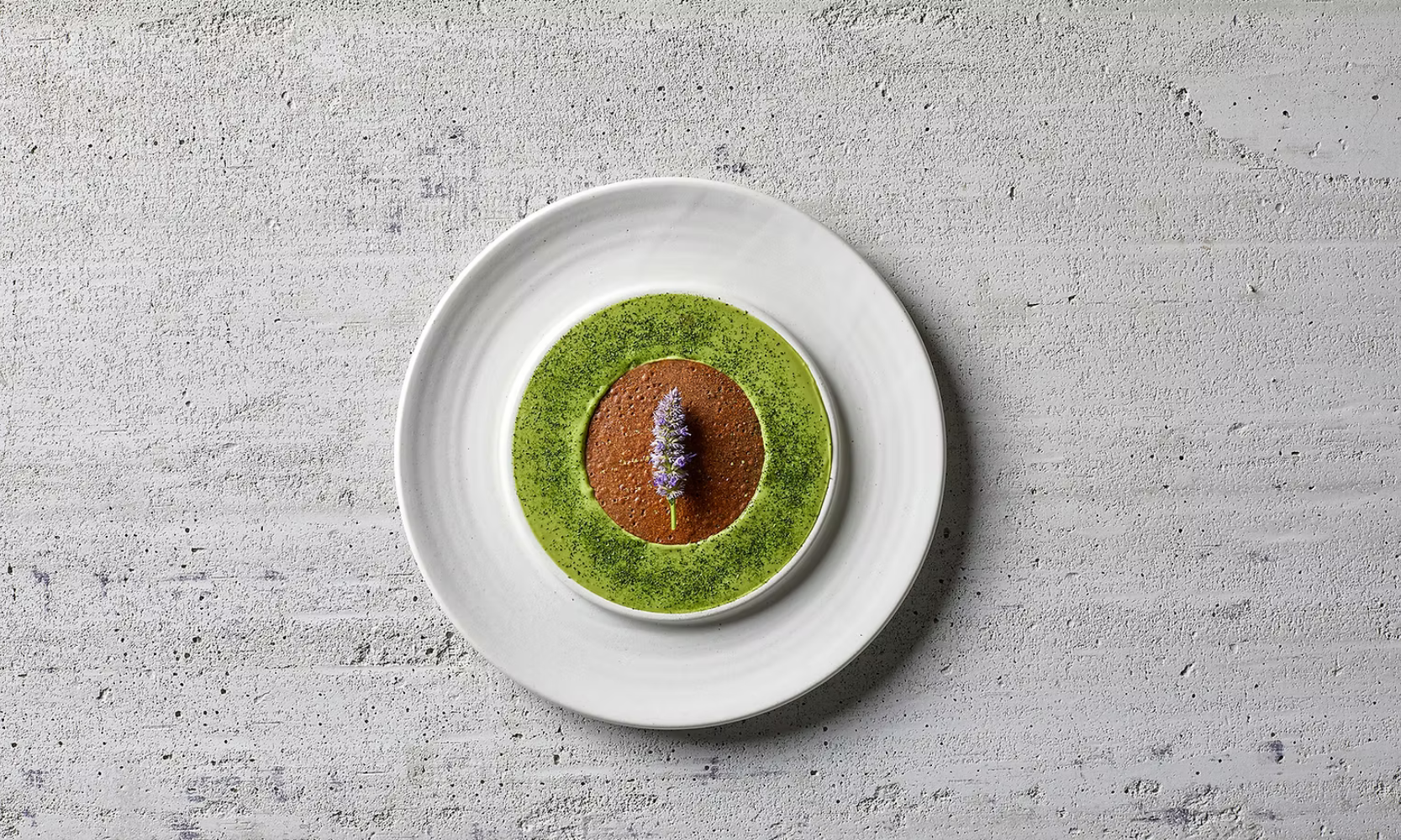 Top-view image of a fine dining dish prepared at Indienne in Chicago
