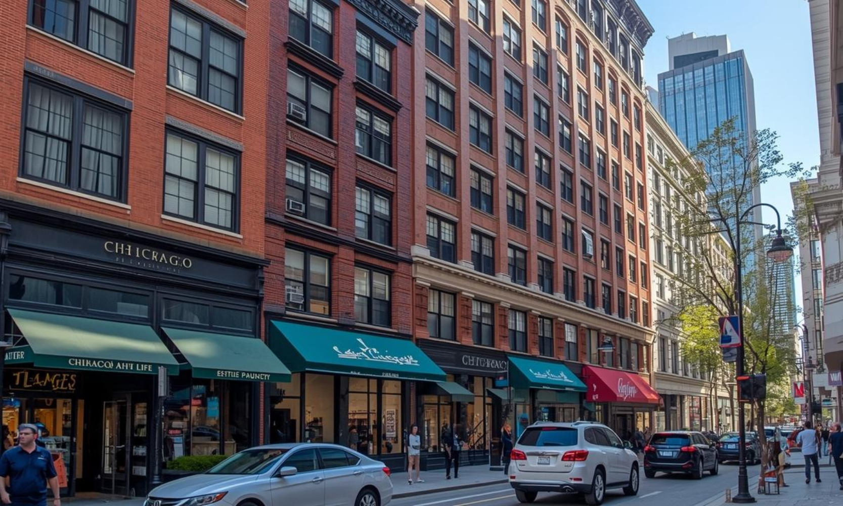 Street-view image of mixed-use buildings in Chicago